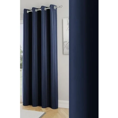 Afbeelding van Enhanced Living Nightfall Plain Supersoft Navy Thermische Blockout Enkele Oogje deurgordijn 66 x 84 inch (168 214 cm) Energiebesparend en ruisonderdrukkend voor woonkamer