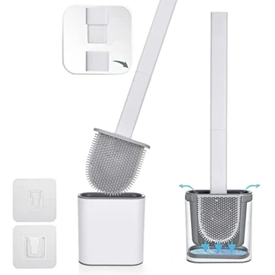 Afbeelding van Kigniote Toiletborstel van siliconen, wc borstel siliconen met sneldrogende houder, toiletborstel, wandmontage, voor badkamer en toilet