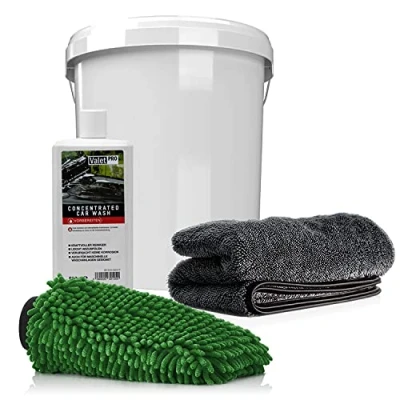 Afbeelding van detailmate Auto &amp; motorfiets wasset ValetPRO Concentrated Car Wash 500ml + wasemmer met bijpassend deksel microvezel chenille washandschoen absorberende droogdoek, 50 x 80 cm, 1000 g/m²