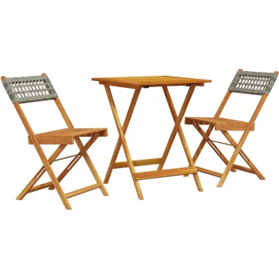 Afbeelding van vidaXL 3 delige Bistroset poly rattan en massief hout grijs