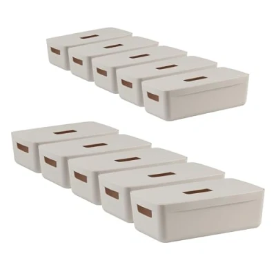 Afbeelding van IDEA HOME Opbergdozen, kunststof, organizer, box, manden, opslag, kunststof box voor badkamer, rek met deksel, 5 liter, 10 stuks