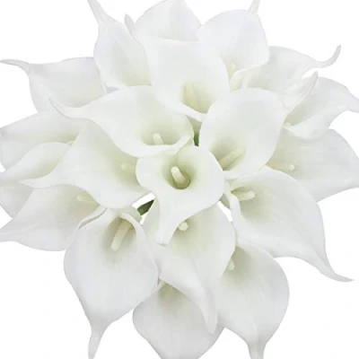 Afbeelding van Veryhome 20 stuks calla lelies bruid boeket kunstbloemen latex bloemkop Real Touch Home Party bruiloft decoratie (wit wit)