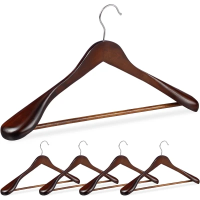 Afbeelding van Relaxdays 10 x kledinghanger voor pakken brede schouder kleerhangers hout bruin