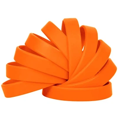 Afbeelding van LVNRIDS 100 stuks siliconen armbanden, rubberen armbanden voor kinderen en jongeren, 18 cm lang, groothandel, sport, rubber, elastische bulk, cadeaus leraren, feestdecoraties, oranje