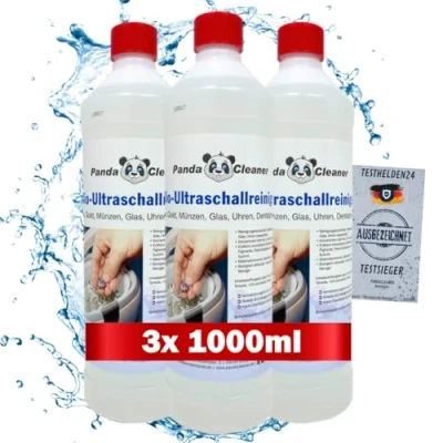 Afbeelding van PandaCleaner Ultrasone reinigingsapparaat vloeistof 3x 1L concentraat voor brillen, tandheelkundige producten, goud, munten, glas, horloges (waterdicht) UVM. (3000ml)