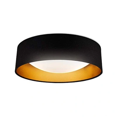 Afbeelding van B.K.Licht I Plafondlamp stoffen plafoniere zwart goud Ø40cm slaapkamer 4.000K 2.200 lumen 18W LED plafonniere stof plafondlampen