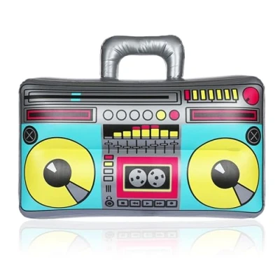 Afbeelding van FunX Opblaasbare gettoblaster, retro boombox als accessoire voor carnaval, feestjes en kostuums, jaren 80, 90, assi, hiphop outfit, 38 x 28 cm (klein)