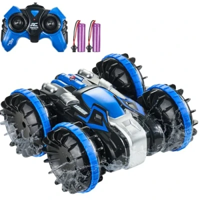 Afbeelding van VEVOR Amfibische op afstand bestuurde boot, 2,4 GHz, 12 km/u, 4WD, waterdicht, met 360 graden rotatie en 2 batterijen, terreinspeelgoed voor strand, zwembad water, kinderen vanaf 6 jaar, blauw