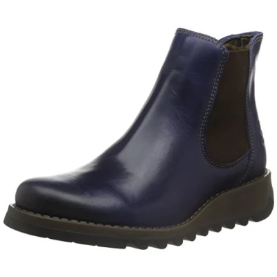 Afbeelding van Fly London Enkellaarsjes met sleehak, Dames, Maat: 40, Blue Leer en textiel