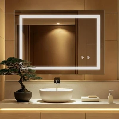 Afbeelding van SaniteModar Led badkamerspiegel, 50 x 70 cm, badkamerspiegel met anti condens verlichting, wandspiegel aanraakschakelaar