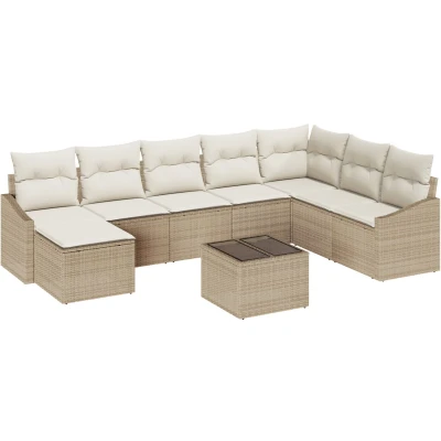 Afbeelding van vidaXL 9 delig tuin sofa set met kussens bruine poly rattan