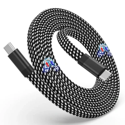 Afbeelding van Magtame USB C kabel, magnetische naar 60 W (3 A), 1,5 m gewikkelde oplaadkabel, platte nylon gevlochten type snellaadkabel, compatibel met apparaat voor pad, zwart