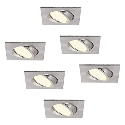 Afbeelding van HCFEI Set van 6 led inbouwspots, hoekig, dimbaar, mat chroom, draaibaar, 5 W, plat, 230 V, inbouwspot, 68 75 mm boorgat, 120 kijkhoek, warm wit, 3000 K