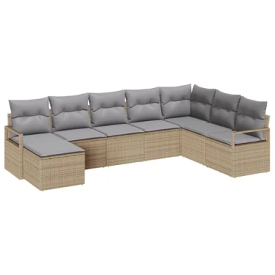 Afbeelding van vidaXL 8 delige tuinset met kussens in beige poly rattan