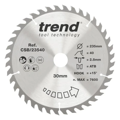 Afbeelding van Trend CraftPro Combinatie TCT zaagblad, 235 mm diameter x 40 tanden 30 asgat, wolfraamcarbide getipt, CSB/23540