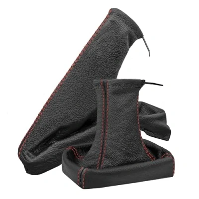 Afbeelding van Schakelzak en handremmanchet, compatibel met Opel Astra G, auto accessoires, interieur, versnellingspook, afdekking als set van echt leer, in zwart rood