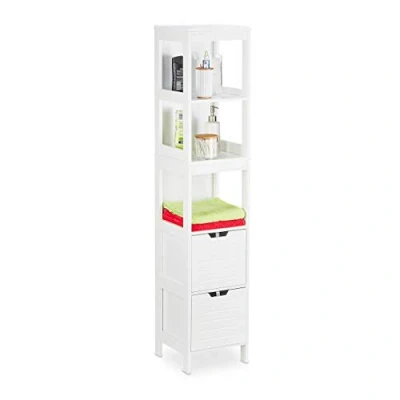 Afbeelding van Relaxdays Badkamerkast kolom landhuisstijl hoge kast badkamerrek kolomkast wit