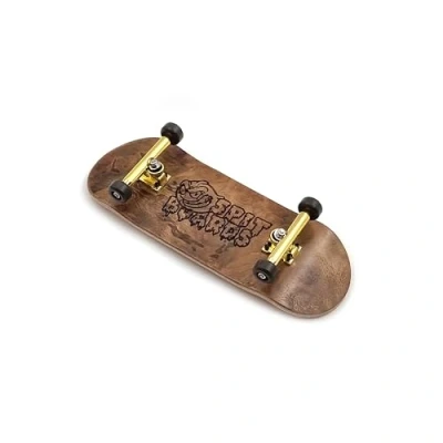 Afbeelding van SPITBOARDS 34 mm vingerboard compleet hout Pro set up (voorgemonteerd, 5 lagen), Trucks, CNC lagerwielen, Foam Grip Tape, (Deck: burl Wood, Trucks: goud, wielen: bruin)