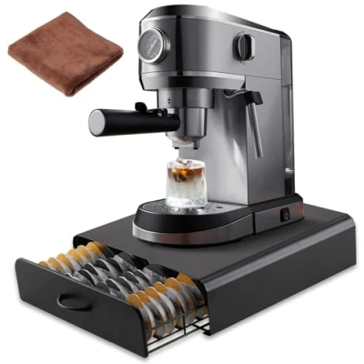Afbeelding van UCAMP Espresso Capsulehouder Met Lade,Koffiecuphouder Lade,Opbergdoos Voor Capsules En Wafels Koffie,Koffiepadlade Compatibel,64 Capsuledispenser,Ruimtebesparend Koffiepod Houder Lade