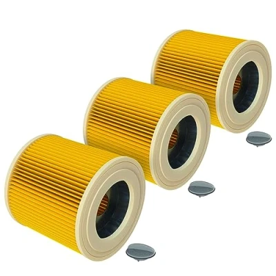 Afbeelding van vhbw 3 X vouwfilter compatibel met Kärcher A 2003, 2004, 2024 pt, 2054 Me, 2101, 2204, 2204 AF, 2206 stofzuiger patroonfilter, geel vervanging voor 6.414 552.0.