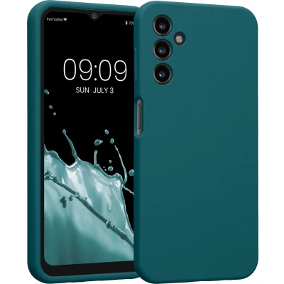 Afbeelding van kwmobile telefoonhoesje geschikt voor Samsung Galaxy A14 5G TPU backcover met siliconen coating Smartphone case in mat petrol