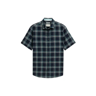 Afbeelding van TOM Tailor Regular FIT Kurzarm Overhemd, Heren, Maat: Large, Navy turquoise check