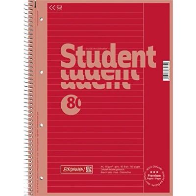 Afbeelding van Brunnen 1067925123 Notitieblok/Collegeblok Student Colour Code (A4 gelinieerd, liniatuur 25, 90 g/m², 80 vellen) rood