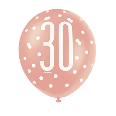 Afbeelding van Ballonnen 30 jaar Glitz Rose Goud 6 stuks
