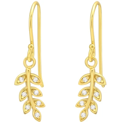 Afbeelding van JoyS Zilveren blad bedel oorbellen oorhangers blaadjes hanger zirkonia 14k goudplating