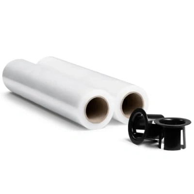 Afbeelding van RAGO® verpakkingsfolie, 0,85 kg, 2 stuks 7,5 x 40 cm, stretchfolie, omhuisfolie, transparant, kunststof, voor verpakking met dispenser