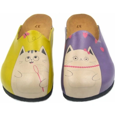 Afbeelding van GOBY Cats Playing Clogs Slippers Hoge kwaliteit Handmade Maat 35
