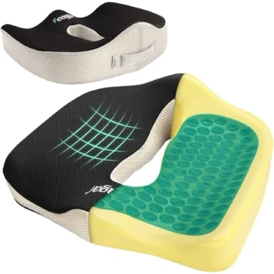 Afbeelding van Feagar gel zitkussen, orthopedisch zitkussen van traagschuim, ergonomisch met voor bureaustoel, auto, rolstoel, stuitbeenkussen, stoelkussen, outdoor, thuis