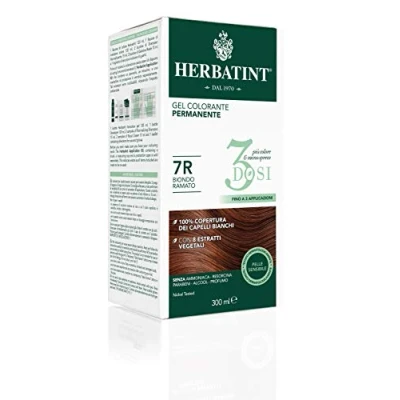 Afbeelding van Herbatint Permanente kleurgel, 3 blikjes, 300 ml, 7R koperblond, zonder ammoniak, voor de gevoelige huid, 100% dekking wit haar, met 8 natuurlijke biologische extracten