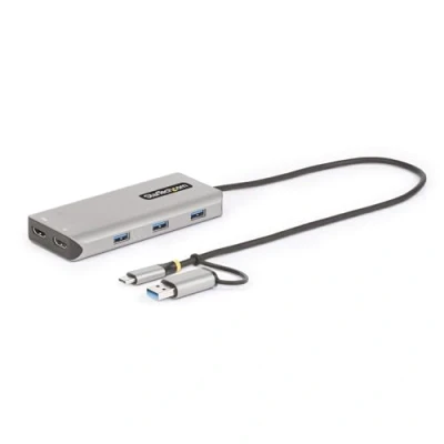 Afbeelding van StarTech.com USB C Multiport Adapter met Ingebouwde naar A Dongle, Dual HDMI (4K30Hz/1080p