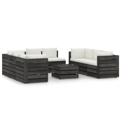 Afbeelding van 9 delige Loungeset met kussens grijs geïmpregneerd hout