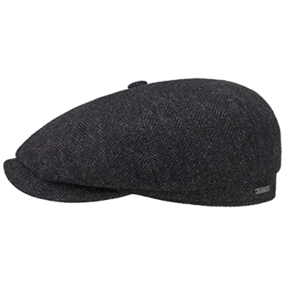 Afbeelding van Stetson Hatteras Classic Wool Flat Cap Heren newsboy pet wollen met klep voering voor Herfst/Winter 59 cm zwart grijs