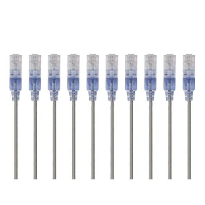 Afbeelding van Monoprice Cat6A Ethernet patchkabel Snagless RJ45, 550Mhz, 10G, UTP, puur kale koperdraad, 30AWG, 10 pack, 1 voet, grijs SlimRun serie