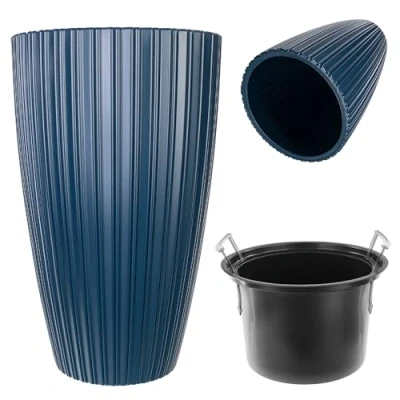 Afbeelding van KADAX Ronde bloempot, decoratieve bloempot met binneninzetstuk, sierpot van kunststof, voor binnen en buiten (blauw)