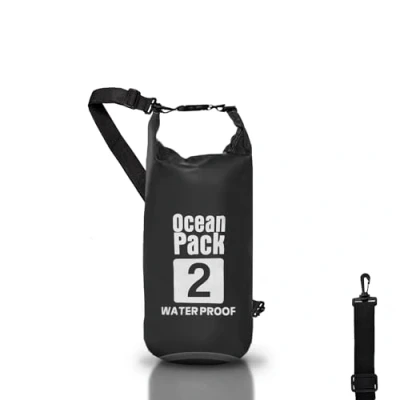 Afbeelding van Dry Bag Waterdichte rugzak, rolsluiting en schouderriem, telefoontas heuptas voor zee, boot, vissen, rafting, strand, watersport, Zwart, 2l, tas