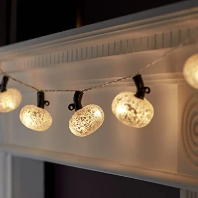 Afbeelding van Lights4fun 10 Witte Kwik Glas Pompoen Batterij Werkt LED Indoor Herfst Halloween Fairy String Lights 1m