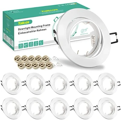 Afbeelding van inbouwspots GU10, set van 10 inbouwframe, wit, 230 V, incl. GU10 fitting, LED 68 mm gatdiameter rond, 30 draaibare frame voor of halogeenlampen