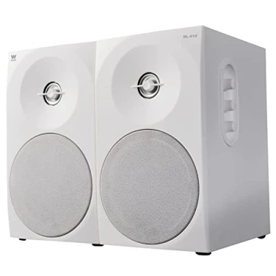 Afbeelding van Woxter Dynamic Line 410 stereo luidspreker 2.0, zelfversterkend, met 150 W vermogen, hout, 4 inch woofer, 2 tweeters, 3,5 mm, RCA, volumeregeling, hoge tonen, bas, wit
