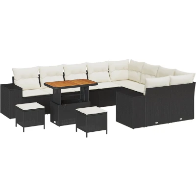 Afbeelding van vidaXL 12 delige tuin sofa set met kussens zwart poly rattan acacia