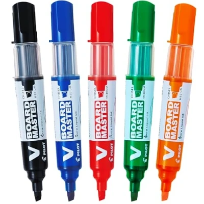 Afbeelding van Pilot V Board Master markeerstift 5 stuk(s) Zwart, Blauw, Groen, Oranje, Rood Beitelvormige punt