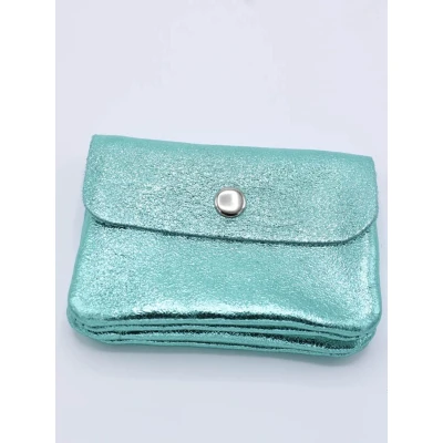 Afbeelding van Portemonnee Klein Leer Aqua Metallic