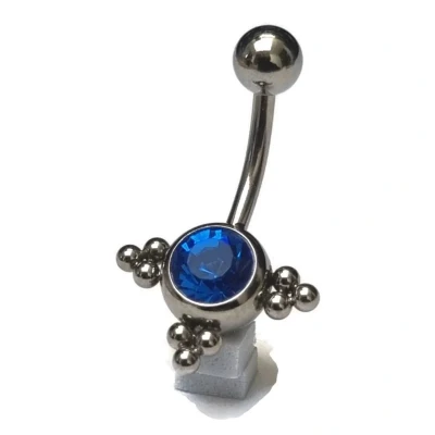 Afbeelding van Chirurgisch stalen navelpiercing Eline dots saffier blauw zirkonia zilverkleurig
