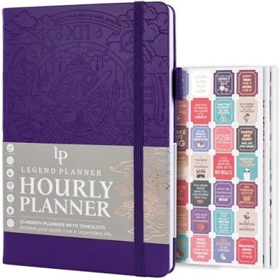 Afbeelding van Legend Planner Uurschema wekelijkse en dagelijkse organisator met tijdslots. Afsprakenboek dagboek voor werk, ongedateerd, A5 (paars)