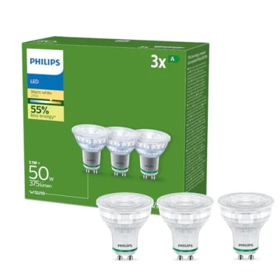 Afbeelding van Philips Ultra Efficient LED spot (3 pack), 50W, GU10, koelwit licht 4000K, Energielabel A