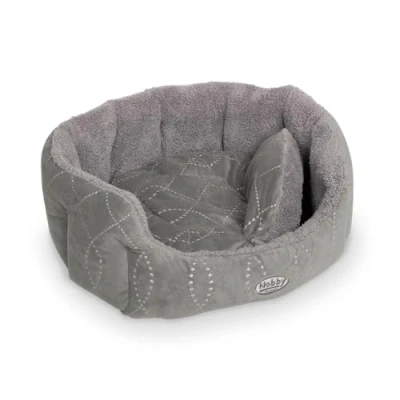 Afbeelding van Nobby Gestoffeerd bed, ovaal, pluche, met omkeerbaar kussen, 66 x 57 22 cm, grijs