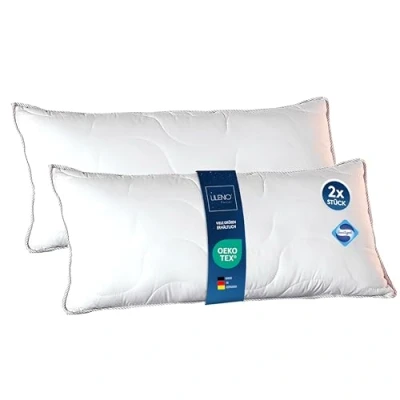 Afbeelding van LILENO HOME Hoofdkussen 40 x 80 cm, set van 2, kussen perfect voor dekbed 135 200 bedkussen wasbaar tot 95 C en antibacteriële uitrusting, allergiekussen als